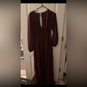 Lulu's Red Plunge Bishop Sleeve Gown